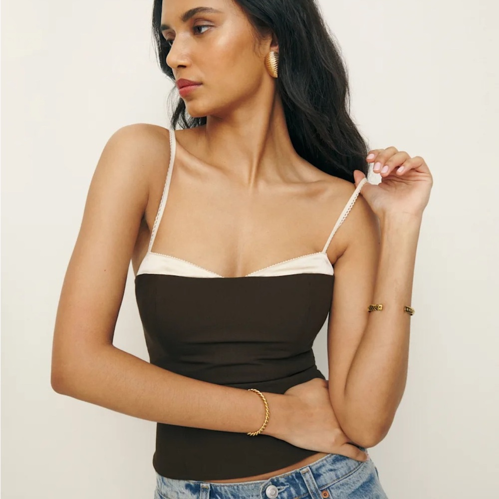 Women's Brown and Cream Spaghetti Strap Top